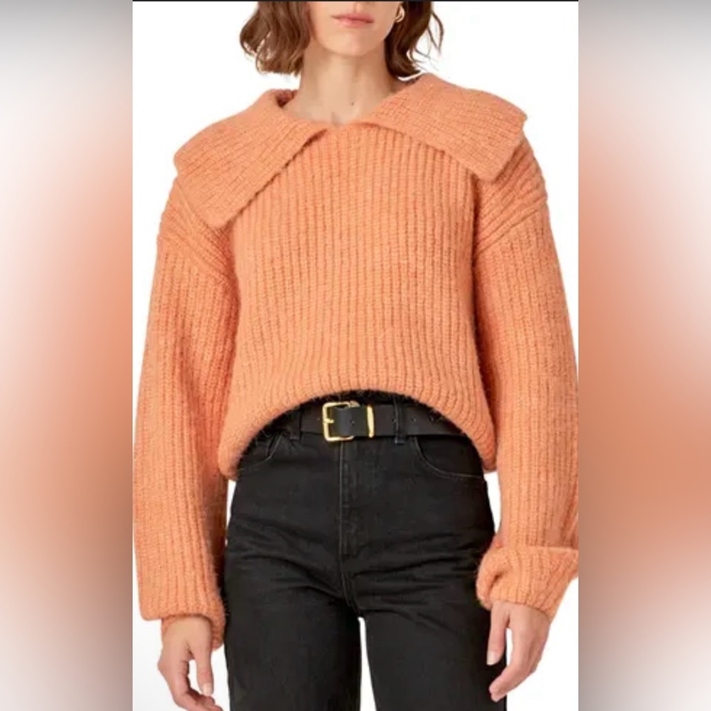 English Factory Collar Oversize Collared Rib Chucky Sweater Peach Size‎ XS